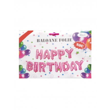 Set baloane folie roz Happy Birthday