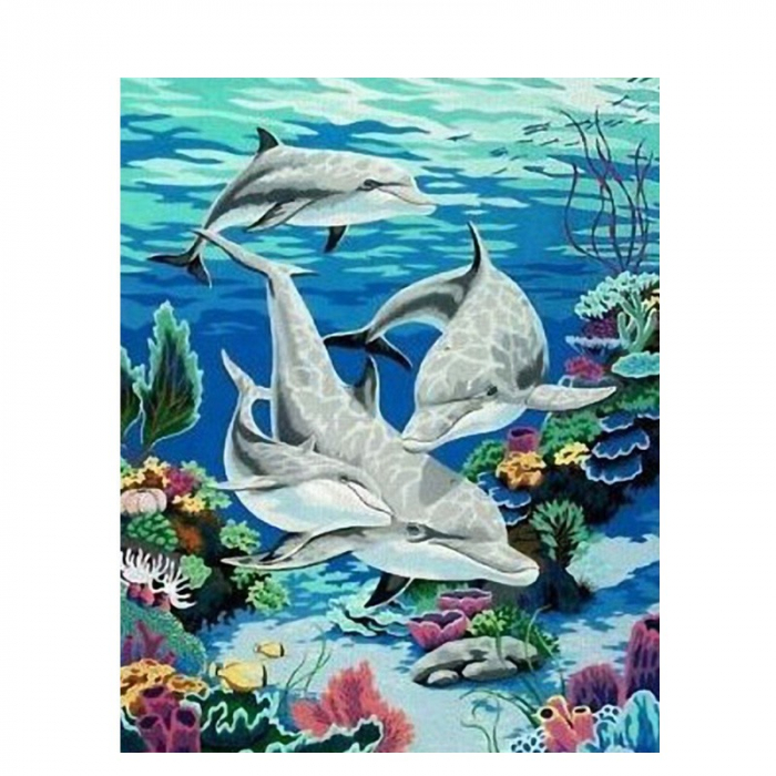 Set pictura pe numere Tablou cu delfini