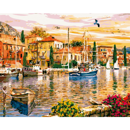 Set pictura pe numere Tablou cu barci si case