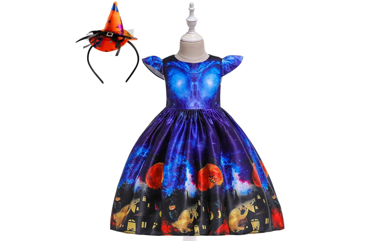 Costum Halloween fete Vrajitoare albastra eleganta