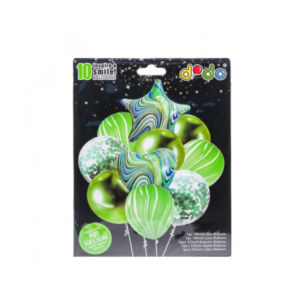 Set 10 baloane petrecere marmorate cu verde