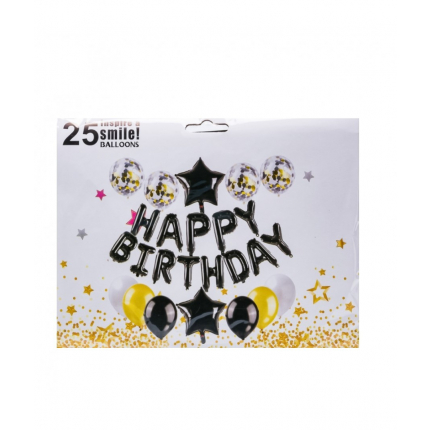 Set 25 baloane petrecere Happy Birthday cu negru