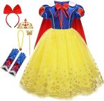 Costum carnaval fete Alba ca Zapada cu manusi albastre si accesorii