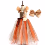 Rochie serbare fete Zana Toamna cu fundita, multicolor, din tulle