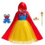 Costum carnaval fete Alba ca Zapada cu pelerina cu gluga, manusi, bagheta, coronita