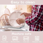 Set hranire bebelusi cu farfurie inima, cu jucarie dentitie portocala, silicon, BPA free, antialergenic, cu ventuze, crem - imagine 3