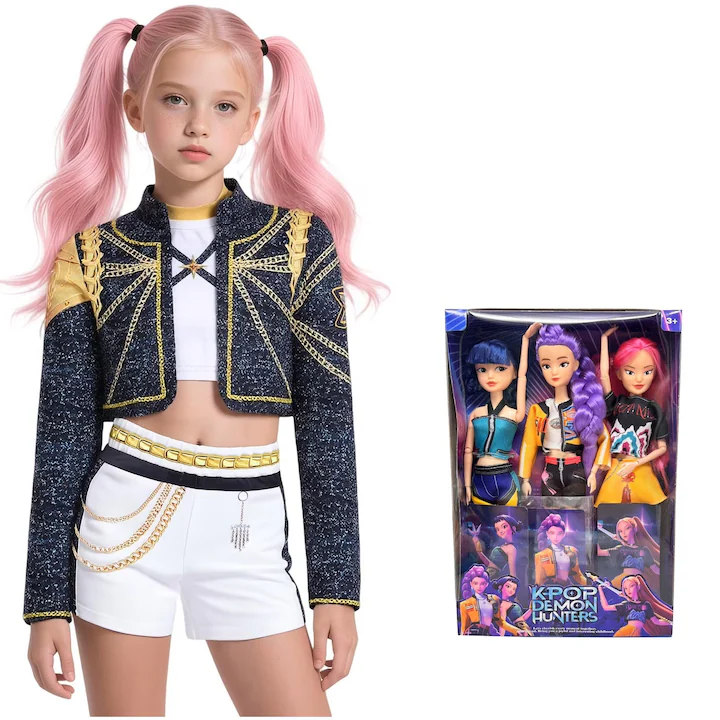 res_987646bdf494e9724d8a19435a7c3918 (1) Set Costum si 3 Papusi Cosplay KPop Demon Hunters, Rumi Golden, cu jacheta - imagine 1