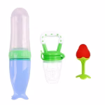 Set hranire copii Lingurita din silicon cu rezervor pentru diversificare albastru, Suzeta pentru fructe si legume verde, jucarie dentitie rosie, silicon