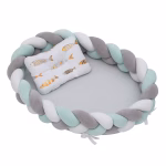 Cosulet cu perna pestisori, pentru bebelusi, portabil, margini impletite Bumper, bumbac, alb, verde, gri