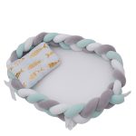 Cosulet cu perna pestisori, pentru bebelusi, portabil, margini impletite Bumper, bumbac, alb, verde, gri - imagine 4