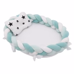 Cosulet cu perna alba, pentru bebelusi, portabil, margini impletite Bumper, bumbac, alb, verde