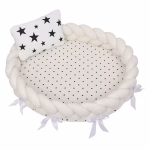 Cosulet cu perna cu stelute pentru bebelusi, portabil, margini impletite Bumper, bumbac, alb