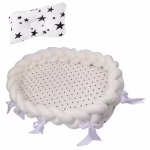Cosulet cu perna cu stelute pentru bebelusi, portabil, margini impletite Bumper, bumbac, alb - imagine 3