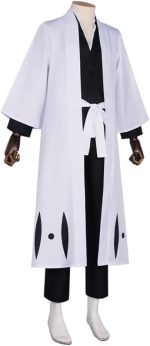Costum Cosplay Jūshirō Ukitake – Bleach, Kimono Alb cu Pantaloni si Centura - imagine 5