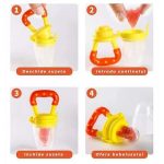 Set hranire copii Lingurita din silicon cu rezervor pentru diversificare galben, Suzeta pentru fructe si legume galben, jucarie dentitie portocala, silicon - imagine 7