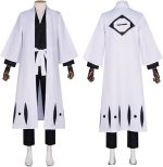 Costum Cosplay Jūshirō Ukitake – Bleach, Kimono Alb cu Pantaloni si Centura