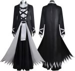 Costum Cosplay Ichigo Kurosaki Bankai – Bleach, Roba Shinigami Neagra cu Detalii Albe - imagine 3
