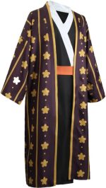 Costum Cosplay Trafalgar Law – One Piece Wano, Kimono Negru cu Haori Mov si Centura Obi - imagine 6