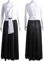 Costum Cosplay Ichigo Kurosaki Bankai – Bleach, Roba Shinigami Neagra cu Detalii Albe - imagine 2