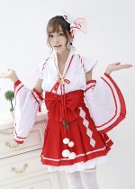 Costum fete Cosplay Hatsune Miku – Varianta Shrine Maiden Japoneza - imagine 3