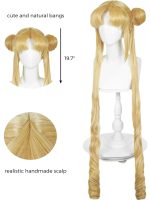 Peruca Cosplay Sailor Moon – Usagi Tsukino, Blonda cu Cocuri si Codite Lungi, Anime - imagine 6