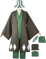 Costum Cosplay Kisuke Urahara – Bleach, Kimono Verde cu Haori si Palarie - imagine 2