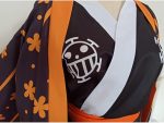 Costum Cosplay Trafalgar Law – One Piece Wano, Kimono Negru cu Haori Mov si Centura Obi - imagine 5