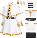 Costum Cosplay Frieren-Rochie Alba cu Pelerina, Accesorii Complete, Frieren: Beyond Journey’s End