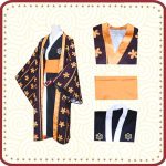 Costum Cosplay Trafalgar Law – One Piece Wano, Kimono Negru cu Haori Mov si Centura Obi - imagine 4