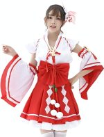 Costum femei Cosplay Hatsune Miku – Varianta Shrine Maiden Japoneza cu Peruca Inclusa - imagine 4