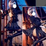 Costum Cosplay 2B (YoRHa No.2 Type B) – NieR: Automata, Rochie Neagra Eleganta, accesorii si peruca - imagine 8
