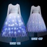 Costum fete Elsa, rochie cu lumini, bratara, colier, manusi, bagheta, coronita - imagine 3