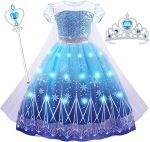 Costum carnaval fete Elsa Frozen, rochie cu lumini