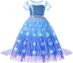 Costum carnaval fete Elsa Frozen, rochie cu lumini - imagine 5
