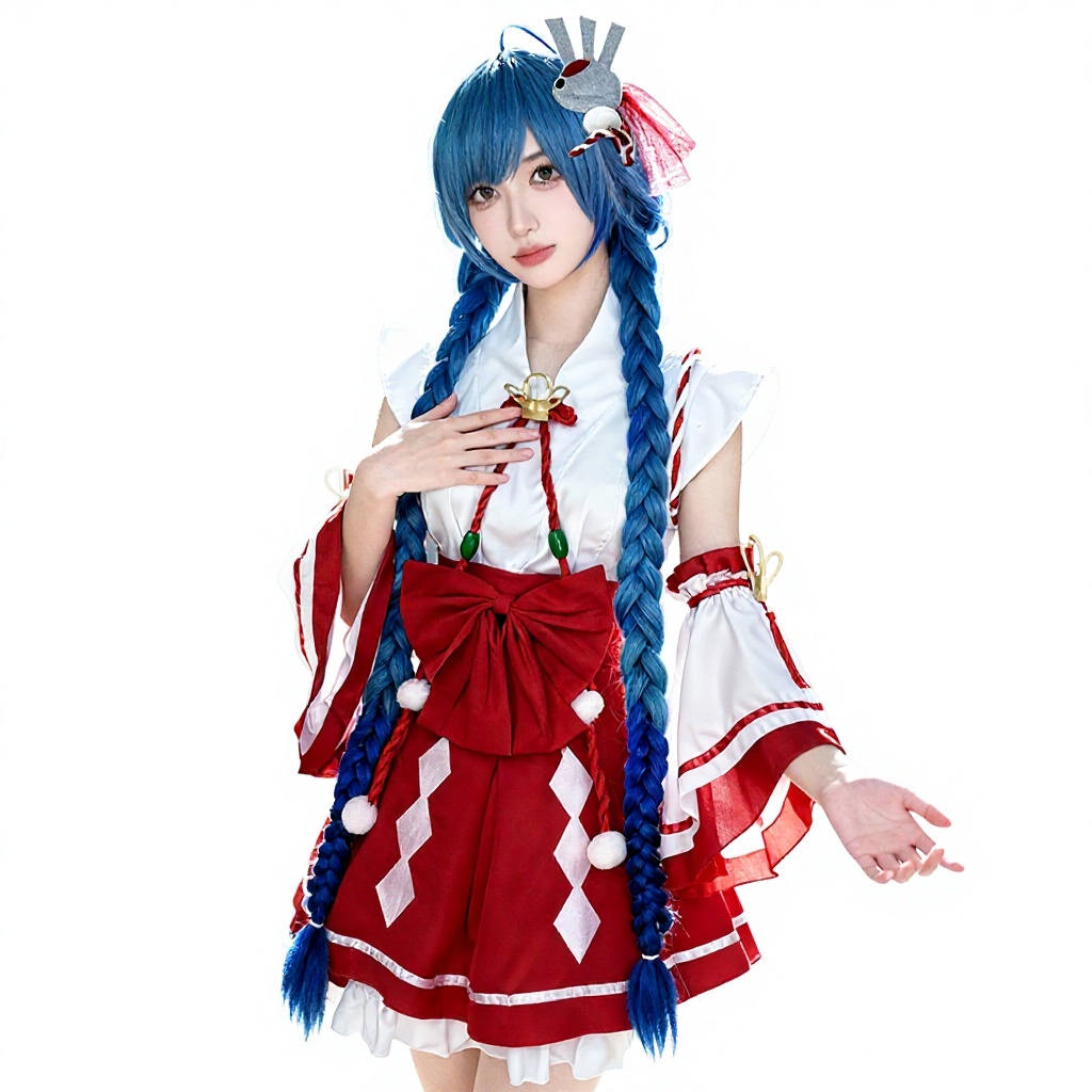 H23946b9ca0374c5d82a054f163742d05S Costum femei Cosplay Hatsune Miku – Varianta Shrine Maiden Japoneza cu Peruca Inclusa - imagine 1