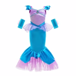 Costum carnaval Sirena Ariel, rochie albastra, manusi si peruca - imagine 4