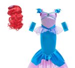 Costum carnaval Sirena Ariel, rochie albastra, manusi si peruca - imagine 3