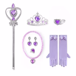 Costum fete Rapunzel, mov cu auriu, rochie, manusi, bagheta, coronita, colier, cercei, inel, bratara - imagine 4