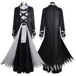 Costum Cosplay Ichigo Kurosaki Bankai – Bleach, Roba Shinigami Neagra cu Detalii Albe