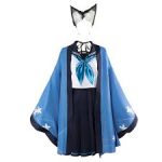 Costum Anime Cosplay Kiryuu Kikyou – Blue Archive Uniforma cu Kimono Albastru si Urechi - imagine 3