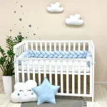 Protectie laterala patut bebelusi, Bumper, impletita, lungime 2 m, material antialergic, albastru - imagine 2