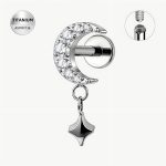 Piercing Labret din titan ASTM F136, pentru Helix/Tragus/Conch cu zirconiu Moonlight Charm, argintiu, cu filetare interna