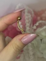 Piercing pentru buric din Titan ASTM F136, auriu cu cristale zirconia , model floare elegantă - imagine 9
