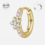 Piercing tip inel din Titan ASTM F136 placat cu aur, cu floare din cristale