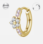 Piercing tip inel din Titan ASTM F136 placat cu aur, cu floare din cristale