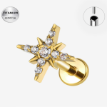 Piercing din Titan ASTM F136, auriu,cu design stea și cristale strălucitoare