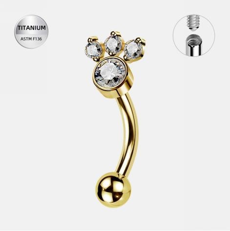 37 (1) Piercing pentru Buric din Titan ASTM F136 Auriu cu Cristale Trio – Elegant & Strălucitor - imagine 1