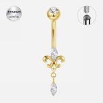 Piercing pentru Buric din Titan ASTM F136 Auriu cu Cristale Marquise și Pandantiv – Design Elegant Regal