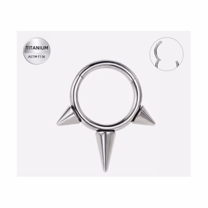 407 (3) Piercing inel argintiu din titan cu trei tepi decorativi– 1.2 × 8 mm - imagine 1