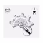 Piercing labret argintiu din titan cu cristale marquise in forma de evantai– 1.2 × 8 mm